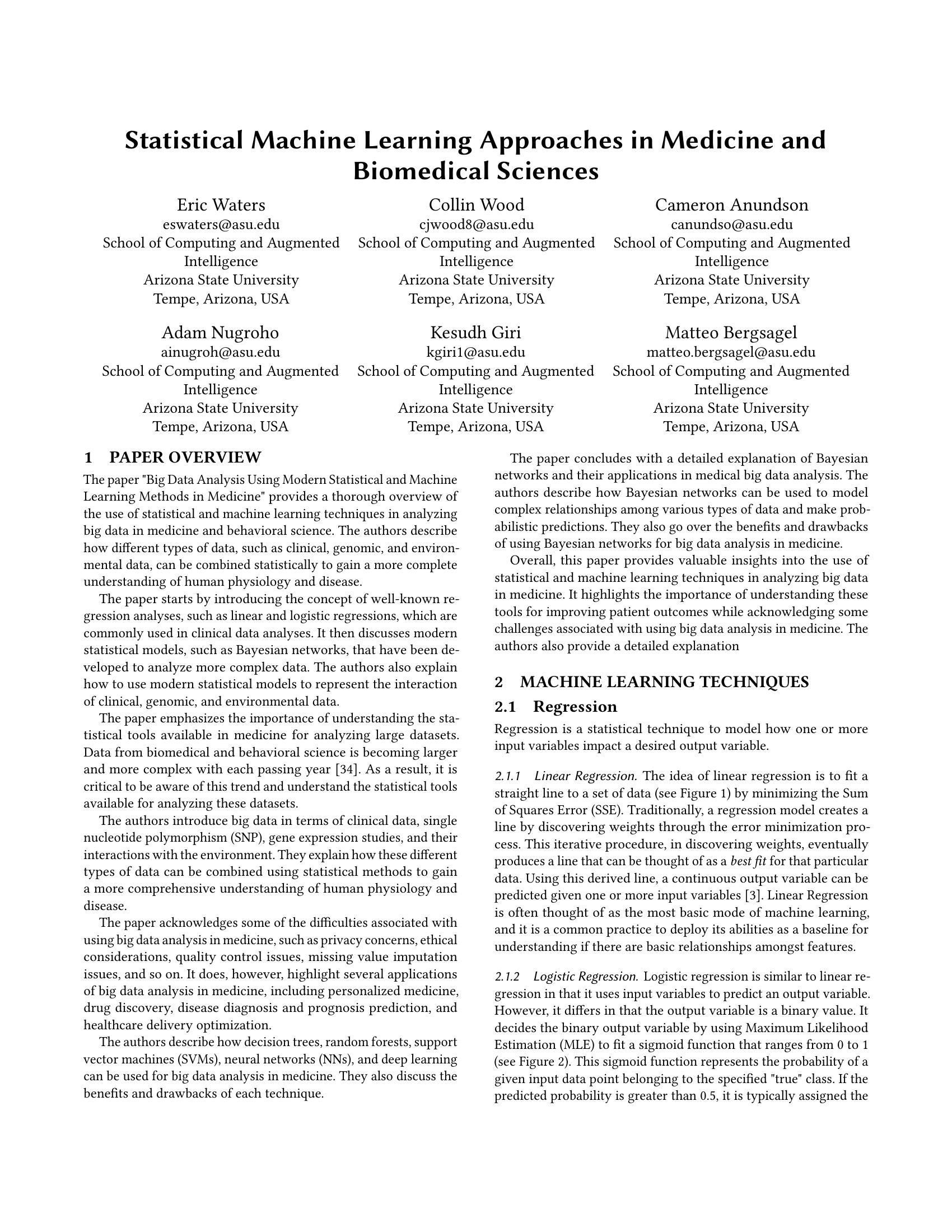 Statistical Machine Learning Approaches in Medicine and Biomedical Sciences